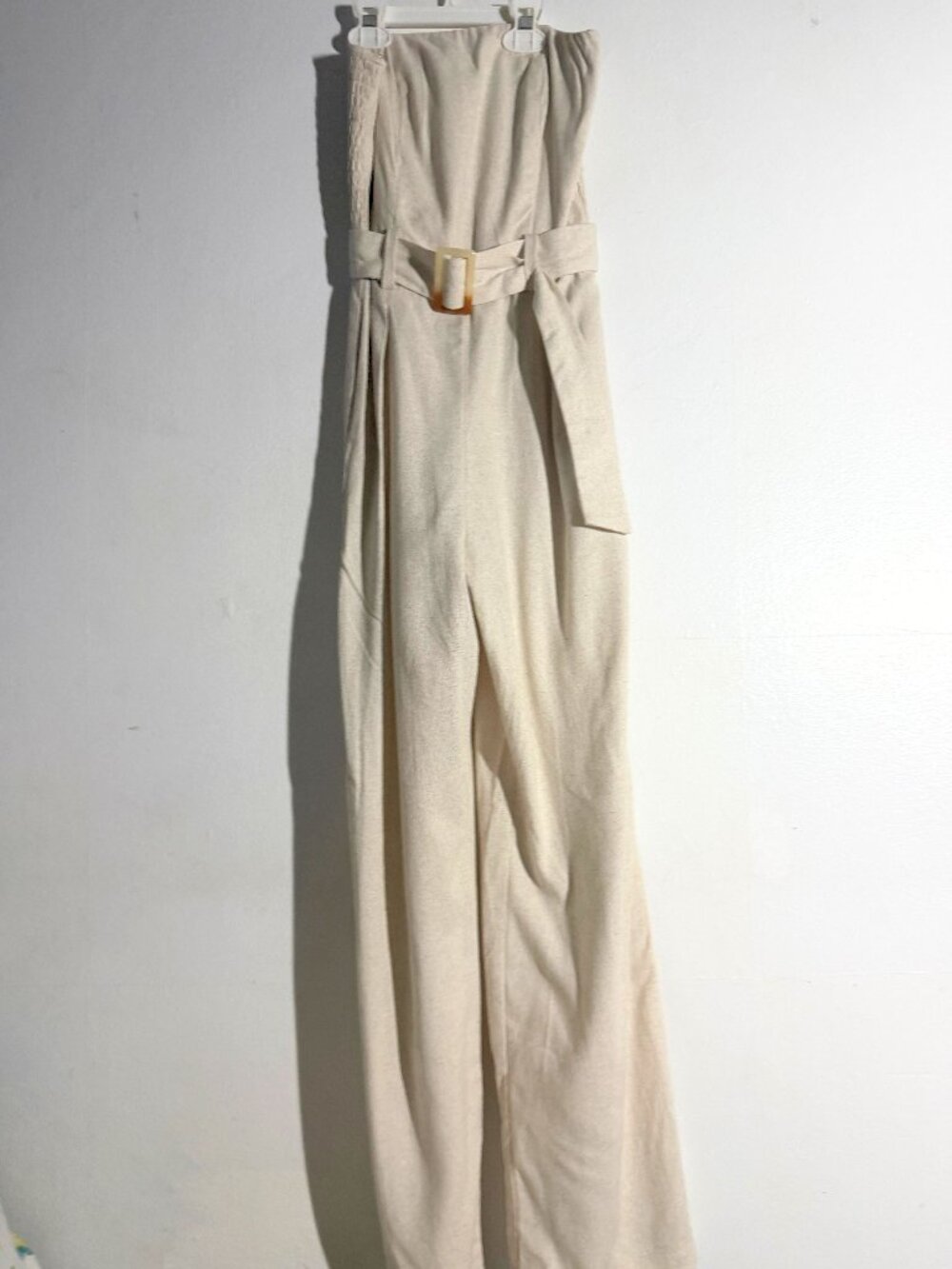 En Creme Los Angeles Cream Linen Belted Strapless Jumpsuit - Size XS